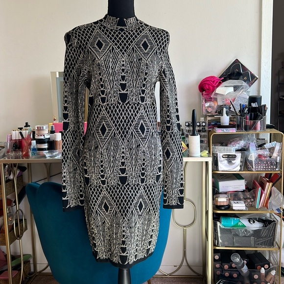 Midi dress / Open Back / Black & Gold - Picture 1 of 3